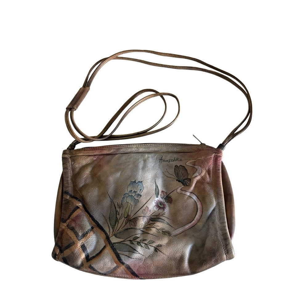 Anna by Anuschka cross body handbag hand painted butterflies floral